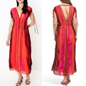 Zara Plunge V-Neck Tie Dye Beaded Midi Dress Blogger Favorite